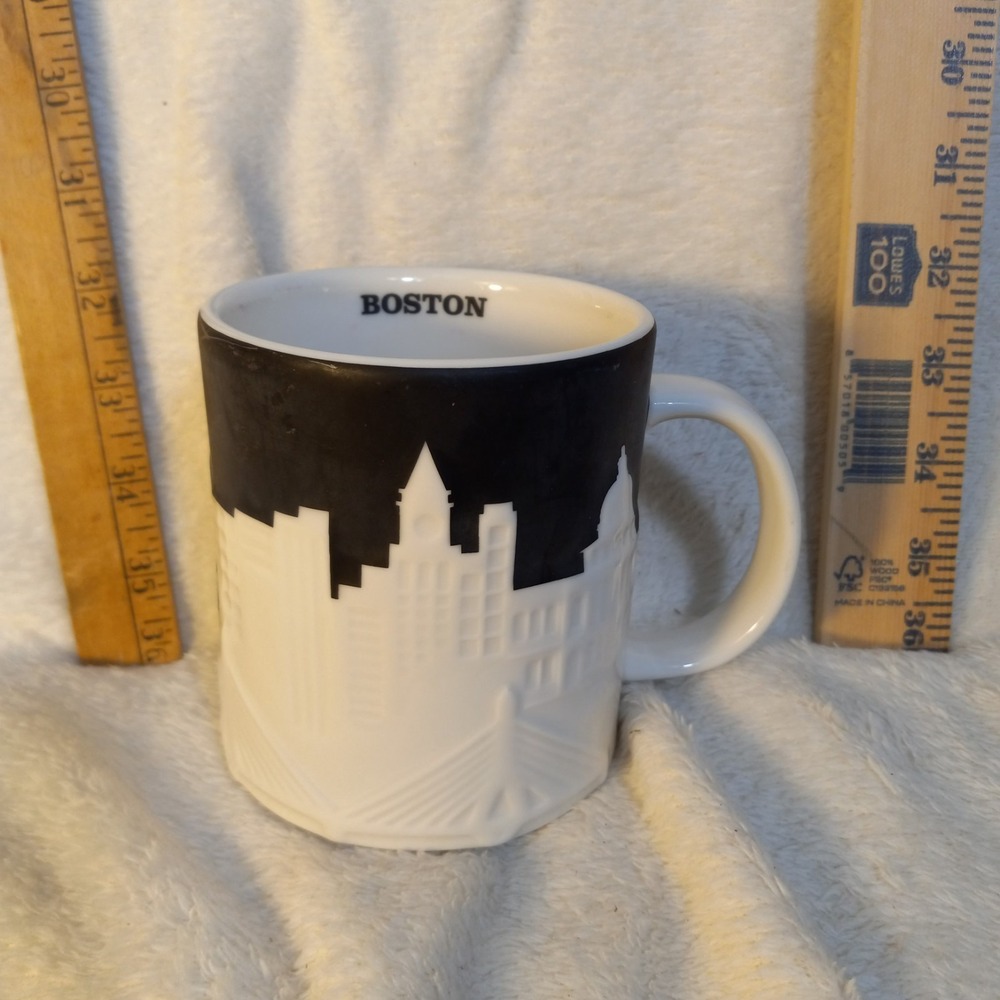 Starbucks Boston City Skyline 3D Relief Mug 2012 Collector Series Black White